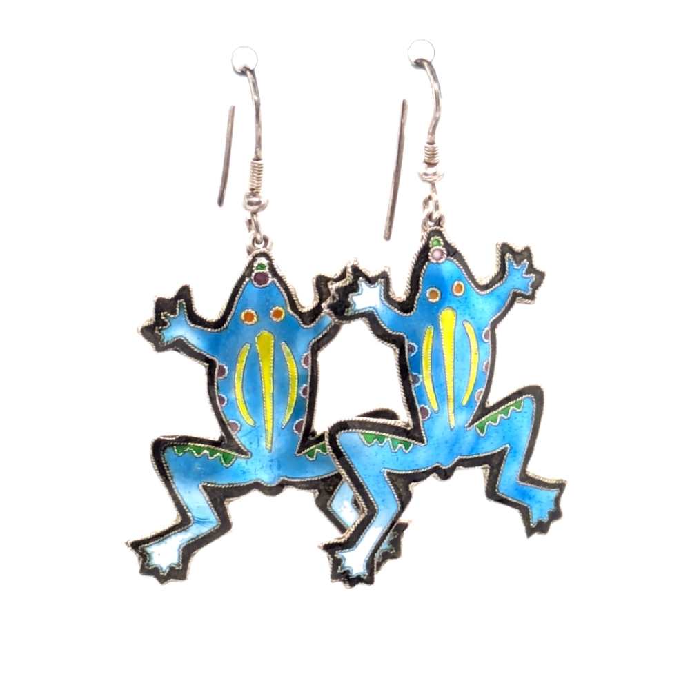 Sterling Silver Calipso Frog Dangle Earrings - image 1